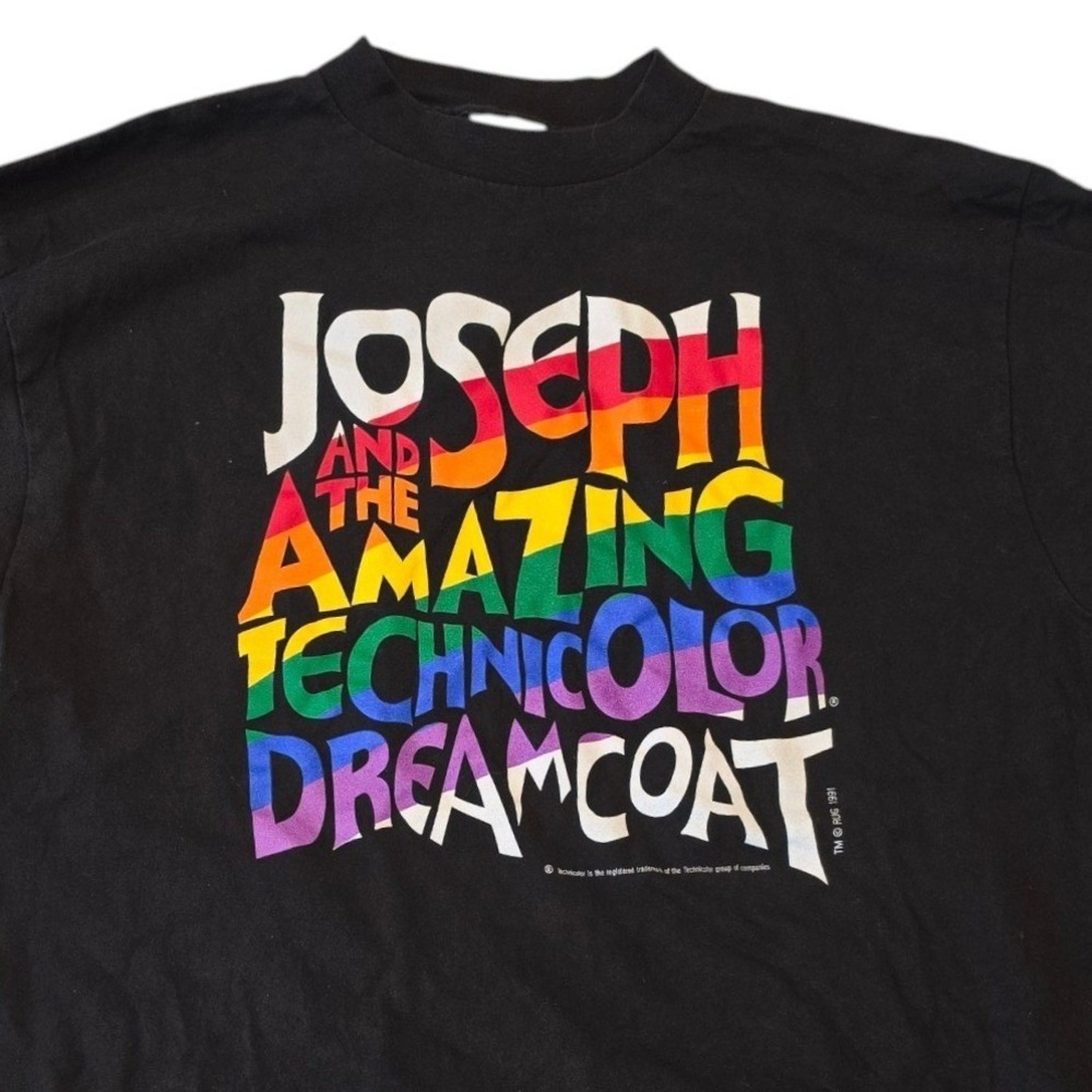 Tultex Mens T-Shirt Black Joseph Amazing Technicolor Dreamcoat Vintage 1991 XL